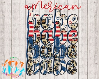 American Babe PNG – Retro Cheetah Stars Stripes (Digital Download)