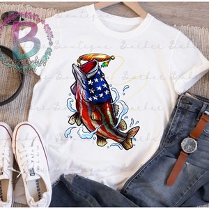 Ready to Press - Sublimation Transfer - 4th of July - Men's Design - Bass Fish - Red, White + Blue - Independence Day