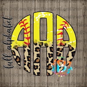 Softball/Cheetah Circle Monogram|Full Alphabet| PNG file - 26 Files - Access via One Drive