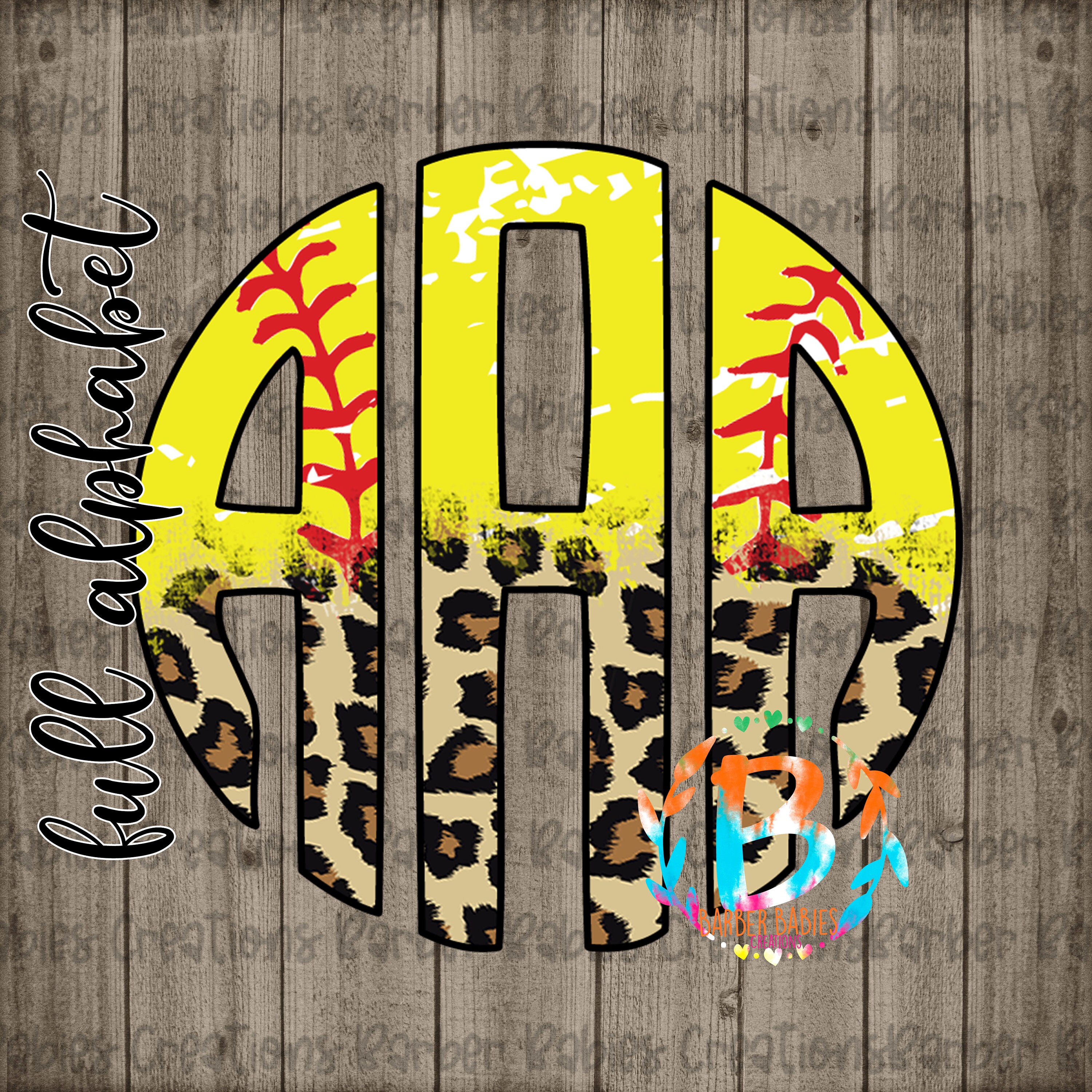 Softball/Cheetah Circle Monogram|Full Alphabet| PNG file - 26 Files