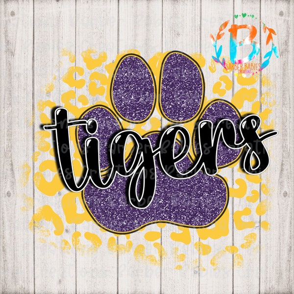 Ready to Press - Sublimation Transfer - Tigers - Paw Print - Sports - Purple and Gold - Custom