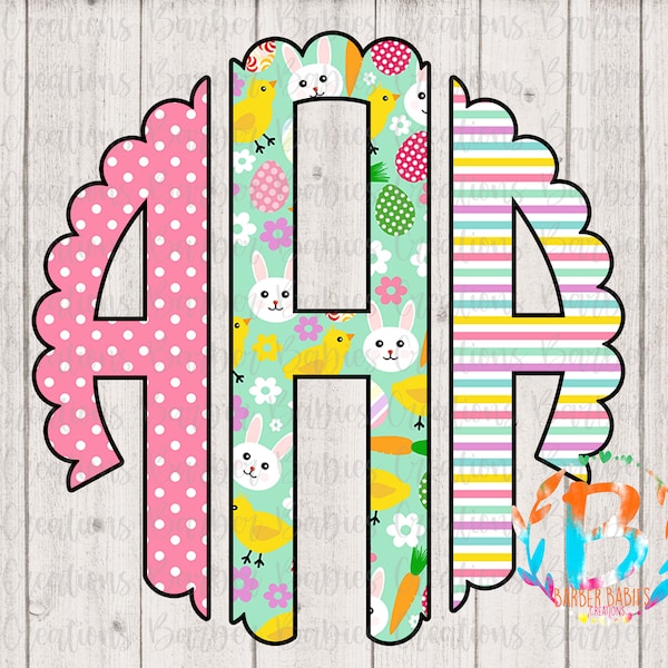 SINGLE Monogram - Easter Themed - Polka Dots - Bunnies/Chicks - Stripes - Not the Full Alpha - Scalloped or Circle Monogram - Custom Listing