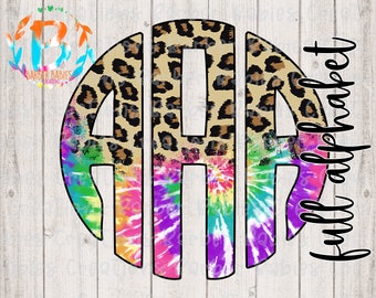 Full Alpha Set - Tie Dye w/ Cheetah Fade - Cheetah - Circle Monogram - 26 High Def Files - Access via OndDrive - Tie Dye