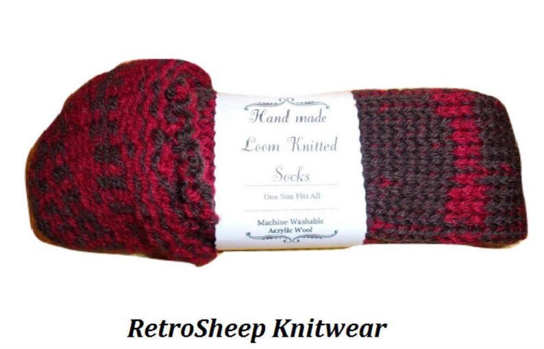 Retrosheep Red Brown Mix Handmade Wool Unisex bed sofa Knitted Socks Casual Novelty Custom Personalised #Socks