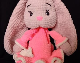 Soft floppy eared bunny with a pink dress