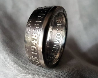 Hand Made Coin Ring - UK/British 1948 Two Shillings / Two Bob - Size P1/2 / 18mm