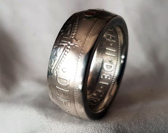 Hand Made Coin Ring - UK/British 1956 Half Crown - Size R / 18,5mm