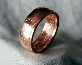 Hand Made Coin Ring - English/British/UK 1963 Britannia Penny / 1d - Size R / 18,5mm