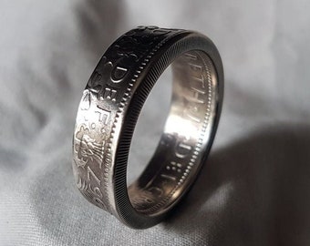 Hand Made Coin Ring - UK/British 1967 Two Shillings - Size X1/2 / 21mm