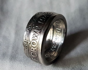 Hand Made Coin Ring - UK/British 1948 Half Crown - Size R / 18mm