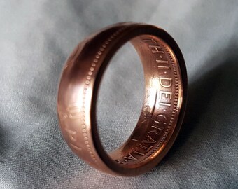 Hand Made Coin Ring - English / British / UK  1967 Britannia Penny / 1d - Size R 1/2 / 19,25mm