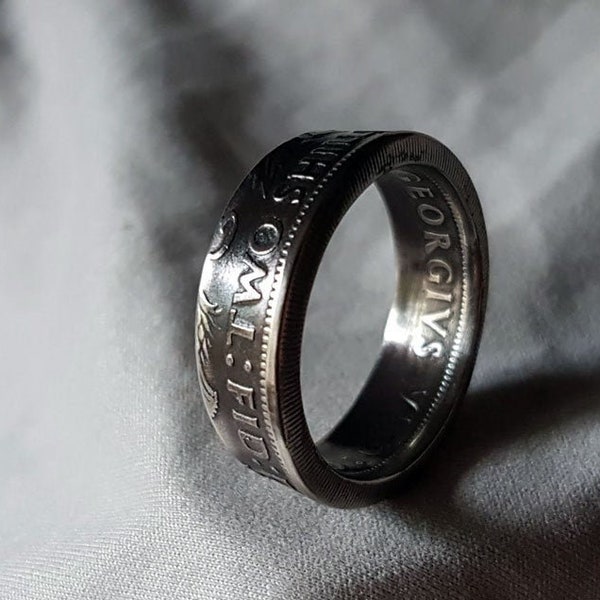 Hand Made Coin Ring - UK / British 1947 Two Shillings / Two Bob -  Size V / 20mm