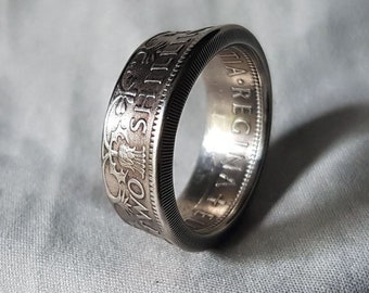 Hand Made Coin Ring - UK/British 1959 Two Shillings - Size S1/2 / 19mm