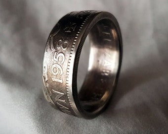 Hand Made Coin Ring - UK/British 1958 Half Crown - Size Z+2 / 22mm