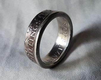 Hand Made Coin Ring - UK/British 1961 Two Shillings - Size W1/2 / 21mm