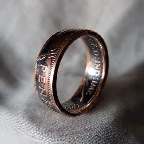 Hand Made Coin Ring - English / British / UK  1946 Britannia Penny / 1d - Size W / 20,5mm