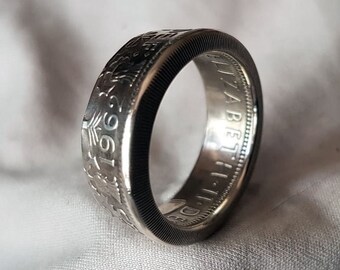 Hand Made Coin Ring - UK/British 1962 Two Shillings / Two Bob- Size R / 18mm