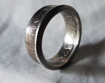 Hand Made Coin Ring - UK/British 1967 Two Shillings - Size U / 20mm