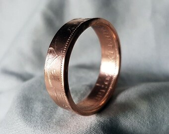 Hand Made Coin Ring - English/British/UK 1945 Half Penny/Ha'penny - Size V / 20mm