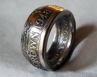 Hand Made Coin Ring - UK/British 1948 Half Crown - Size Q / 18,25mm