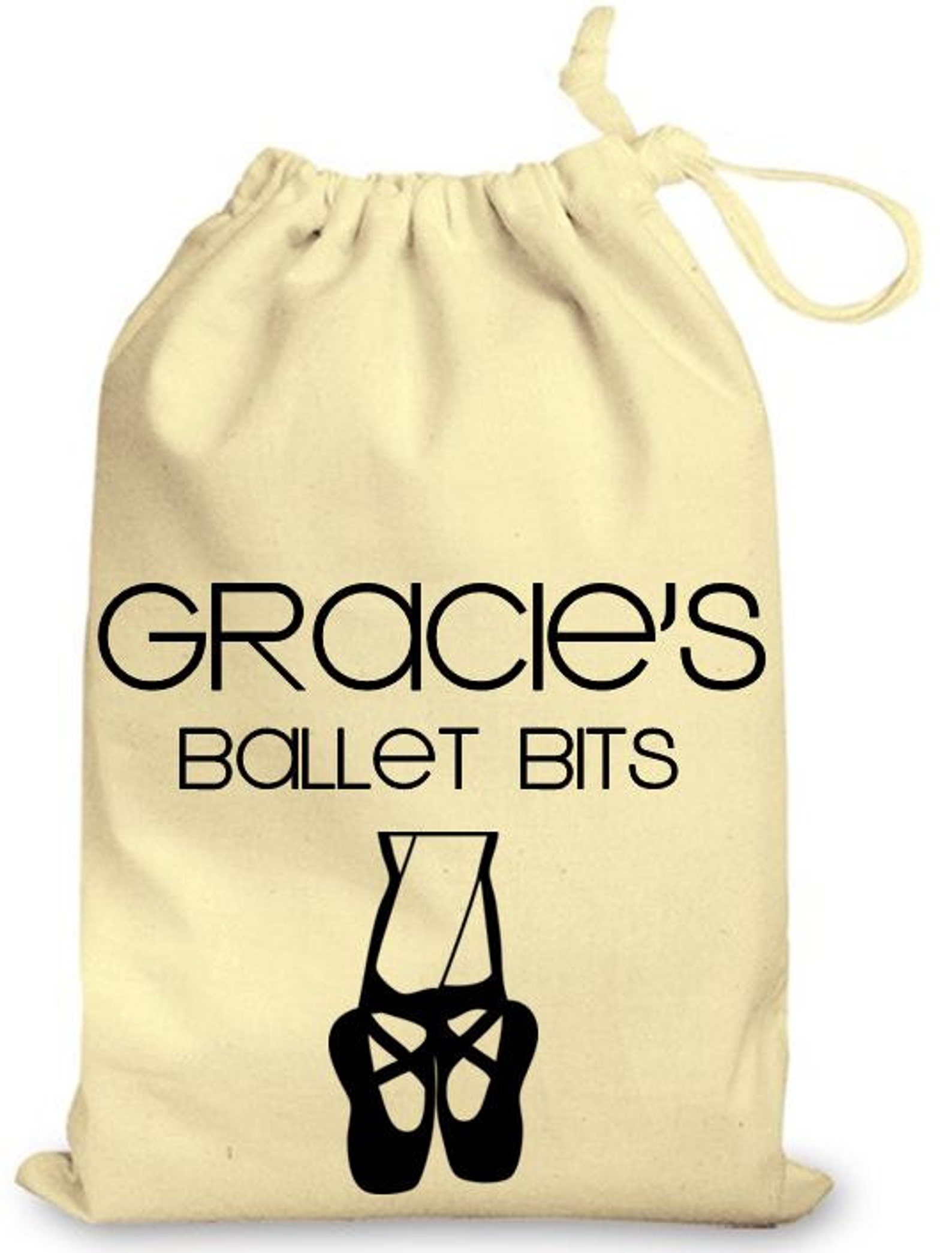 personalized drawstring cotton gift bag ballet dancing bits bag, personalised dance bag, cotton bag for dance shoes etc cute gif