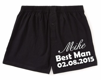 Personalised Men's Funny Boxer Shorts Personalized Best Man With Date Boxer shorts Mens Underwear Loose Cotton Boxer Shorts Black