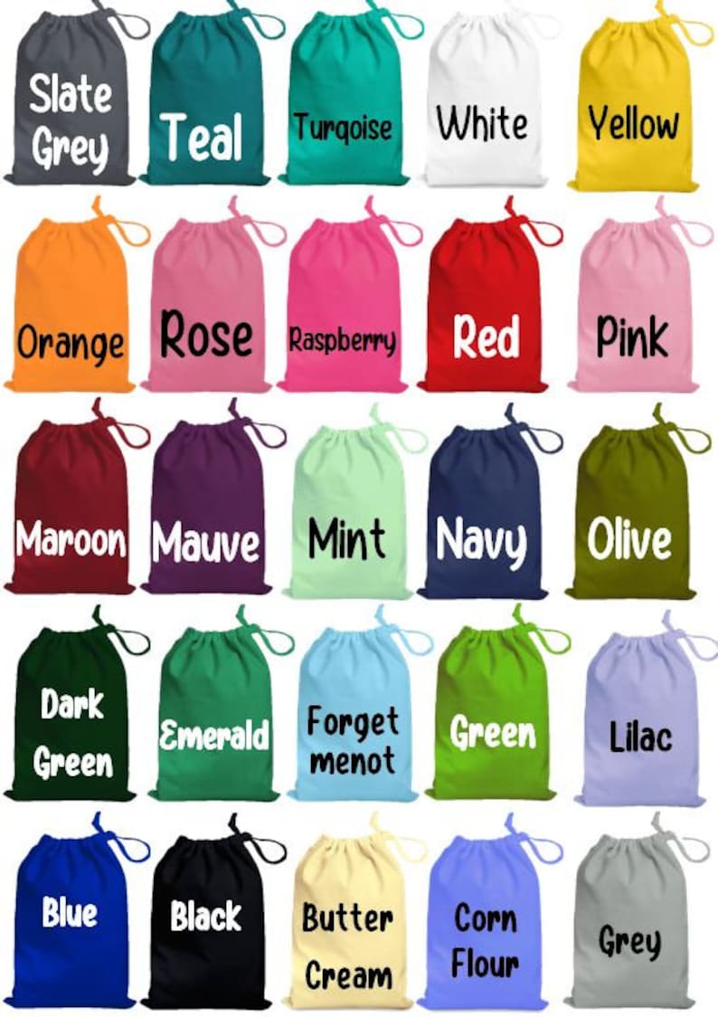 Personalised Custom 100% Cotton Gift Bags With Your Own Text Perfect For weddings, Birthdays, Special Occasion Drawstring Bags image 3