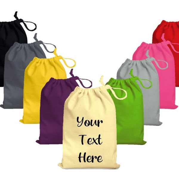 Personalised Custom 100% Cotton Gift Bags With Your Own Text Perfect For weddings, Birthdays, Special Occasion Drawstring Bags