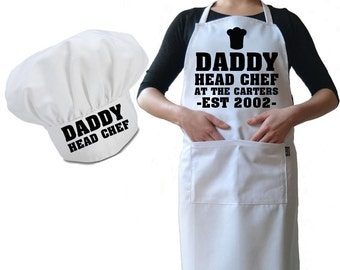 Personalised Chef's Hat And Apron Set, Premium Drill Burn Proof Cotton Personalized with your Cafe, Diner Or A Joke For Dad During The BBQ 3