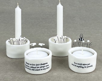 Porcelain Tea Light Holder and Candles, Friend New Home, Love Loss Bereavement Keepsake Gift, Rustic White Home Decor, East of India