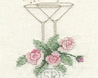 Wedding Cross Stitch Card Kit, Rose and Champagne, Newly Weds, Card Making, Bothy Threads, Sewing Needlework Embroidery Gift