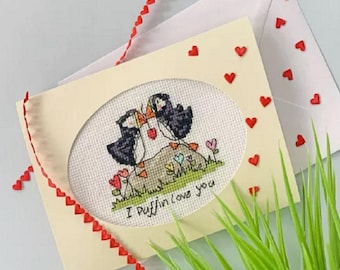I Puffin Love You Cross Stitch Card Making Kit