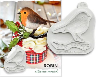 Christmas Robin Silicone Mould, Cookies Cupcake Cake Party Decoration, Garden Birds, Sugar Paste Fondant Marzipan Modelling Clay Wax