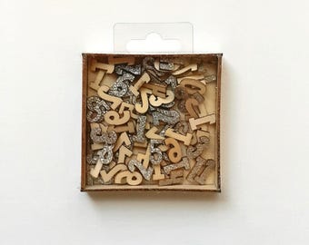 Small Silver Glitter Wooden Numbers Numerals, Card Making Embellishment, Approximately 82 Pieces Per Box