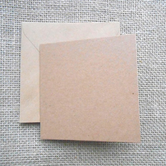 25 Small Square 4" x 4" Kraft Brown Card Blanks and Envelopes, Natural Rustic