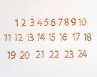 Wooden Advent Numbers 1-24, Small Natural Unpainted Numerals Digits, 39 Pieces