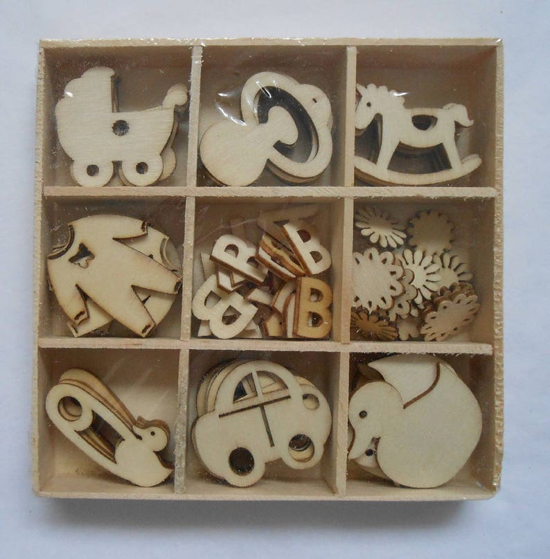 45 Small Wooden Shapes Baby Card Making Scrapbook Decorations Etsy