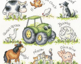 Baby Cross Stitch Kit, Farmyard Friends, Cute Animals, Sewing Needlework Embroidery Gift, Baby Shower, Nursery Decor