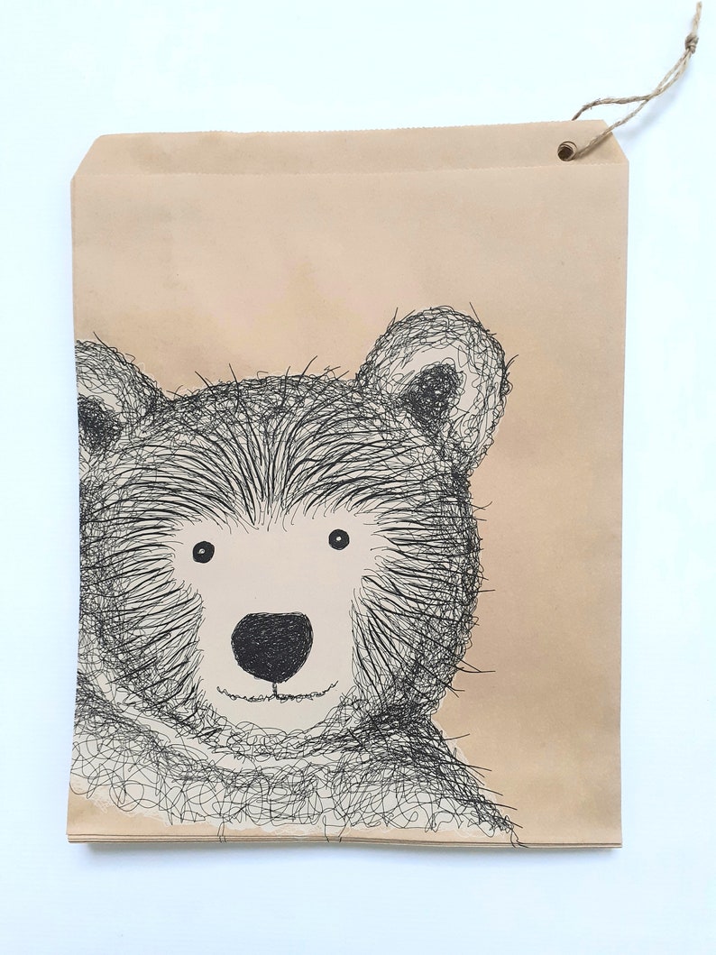 25 Kraft Paper Bags, Cat Dog Sheep Bear, Medium Brown Counter Bags, Baby Animals Pets, Wedding Party Favours, Gift Wrap, East of India Bear