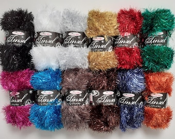 King Cole Tinsel Chunky Yarn, 50g Ball Sparkly Eyelash, 21 Colours