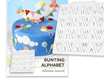 Small Bunting Alphabet Silicone Mould, Letters Flags, Cookies Cupcake Cake Birthday Party Decoration, Sugar Paste Fondant Marzipan Clay