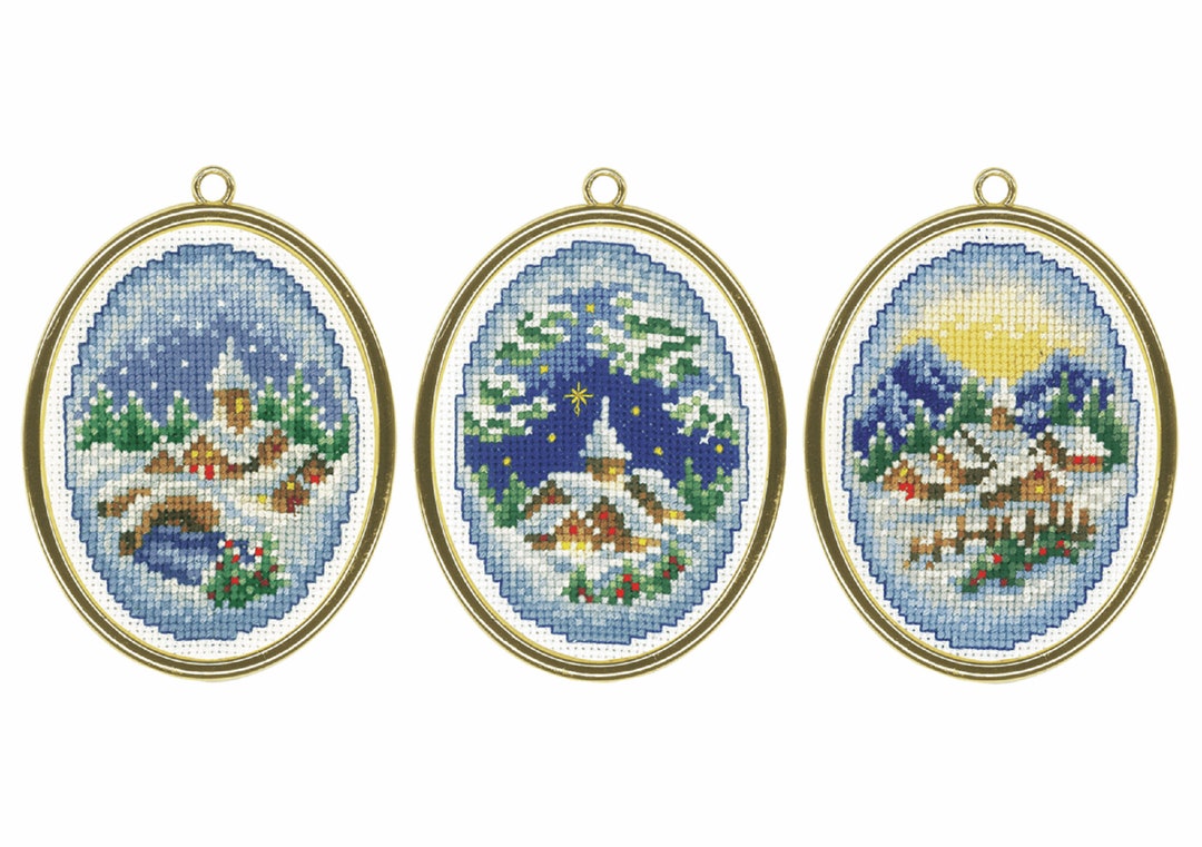 Christmas Cross Stitch Kit Set of 3 Miniature Winter Village Etsy UK