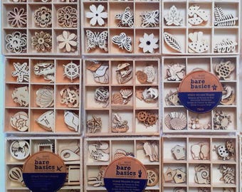 45 Small Wooden Shapes Blanks, 12 Themed Options with 9 Designs, Scrapbooking, Table Scatter, Home Decor