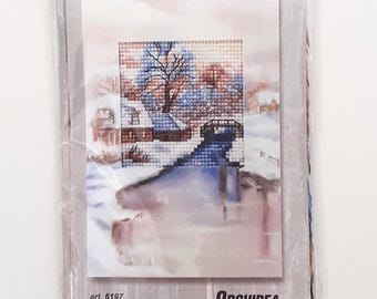 Winter River Printed Cross Stitch Kit, Christmas Card Making