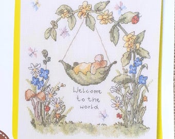 New Baby Cross Stitch Kit, From Little Acorns, Personalised Birth Sampler, Nursery Decor, Bothy Threads
