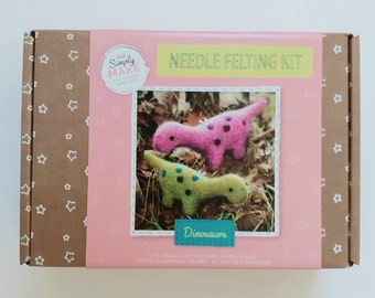 Dinosaurs Needle Felting Kit, Prehistoric Animals, Small Toy Making, Easy Sewing Needlework Gift, Christmas Birthday, Makes 2