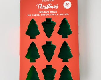 Christmas Tree Silicone Mould for Chocolate Ice Jelly Marzipan Wax, Makes 12
