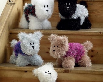 Dogs Toy Knitting Pattern, Westie Style Puppy, King Cole Pattern 9056 in Tinsel Chunky Yarn, Printed Pattern Only