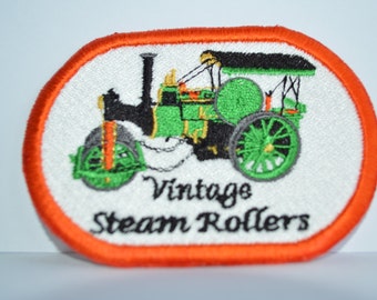 A machine embroidered hand finished cloth badge -  Vintage Steam Rollers