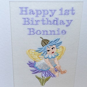A New Machine Embroidered Hand Finished Birthday Card Fairy.Add A Christian Name. image 2
